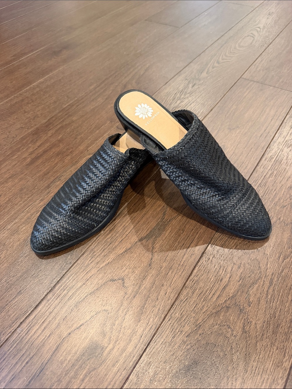 Yellow Box Black Woven Slip-On Wedge Mules Size 8.5 -  C16-065